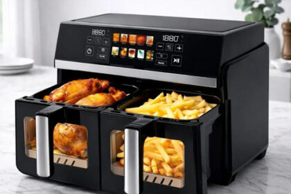5+5L Doppelkorb-Heißluftfritteuse Mit Smart-Touchscreen, Sichtfenster &