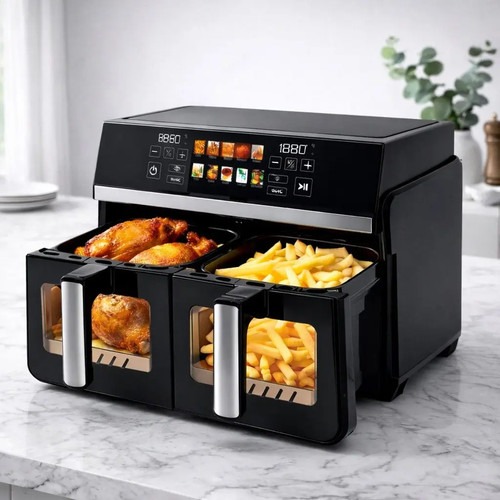 5+5L Doppelkorb-Heißluftfritteuse Mit Smart-Touchscreen, Sichtfenster &