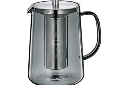 Teekanne "ASSAM" aus Borosilikatglas, inkl Filtereinsatz aus Edelstahl, 1,2 l, grau
