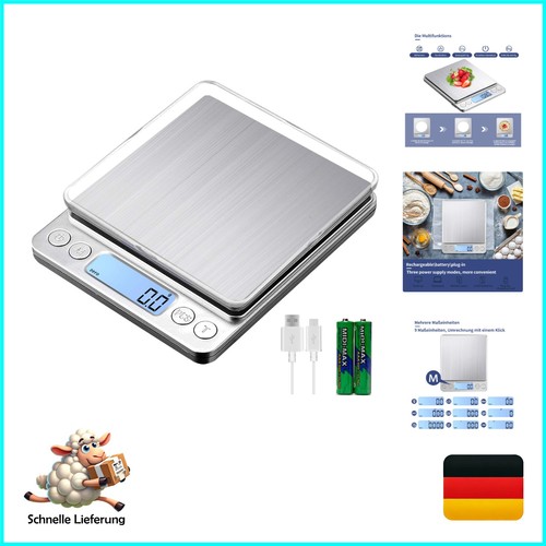 KUBEI Digitale Küchenwaage 3kg Edelstahl USB